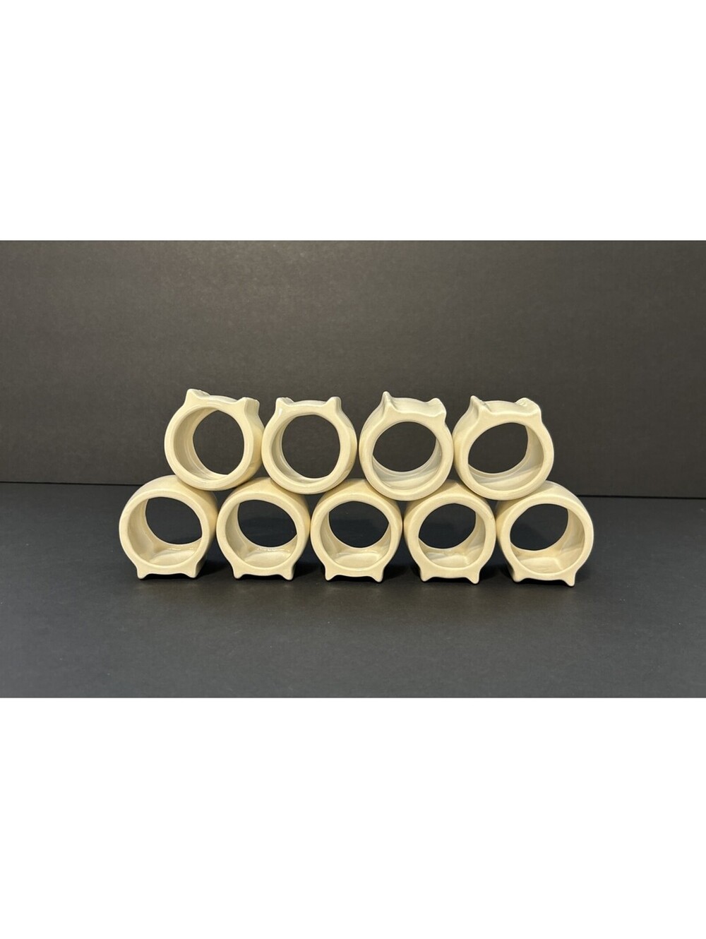 Napkin Rings - Set of 9 Cream Colored Ceramic -